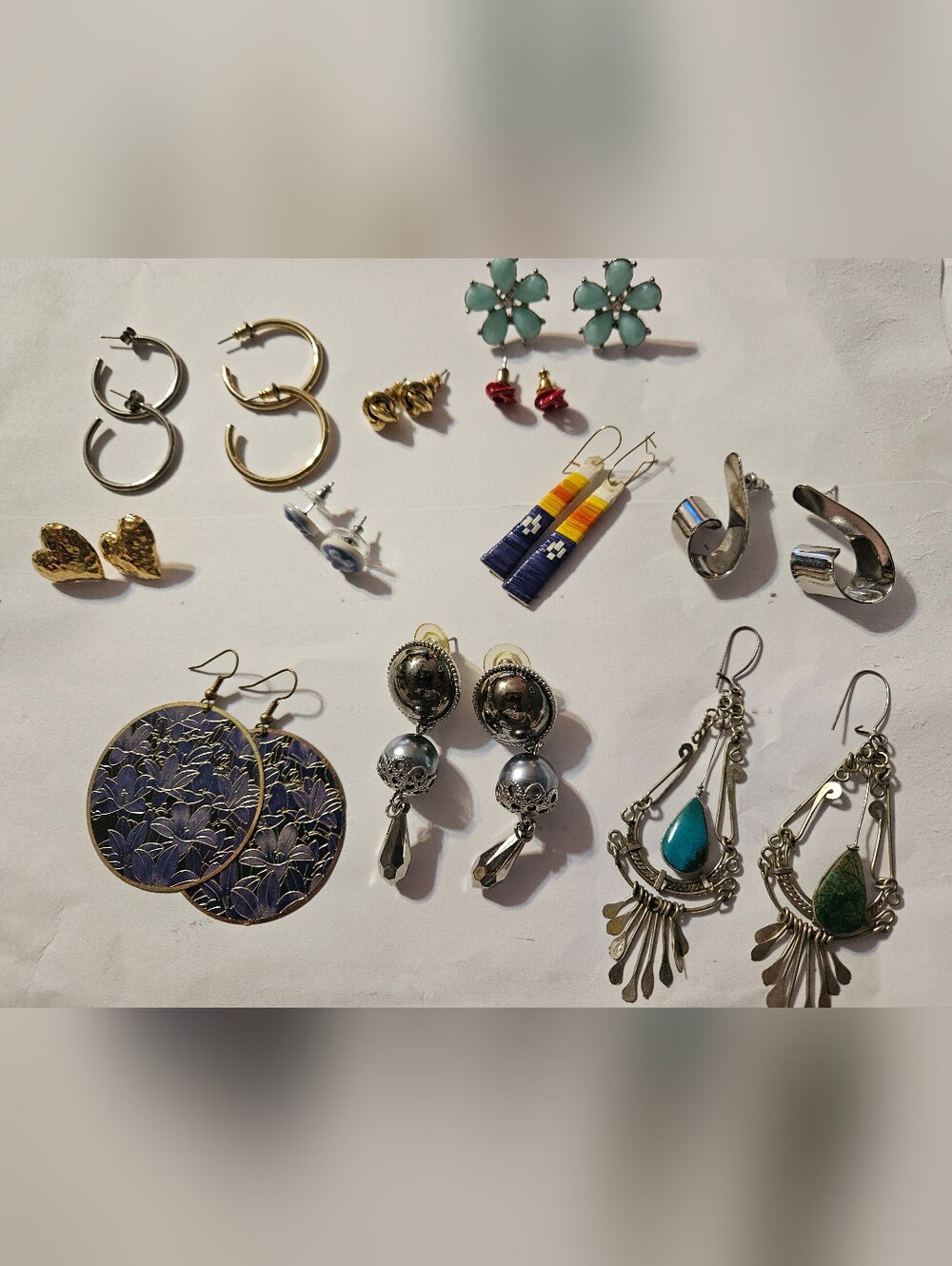 12 Pr. Of Assorted Women’s Earrings Set in Blue, Turquoise, Silver and Gold